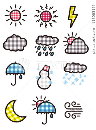 Gingham check weather icon set 118005133