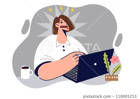 Mute woman office employee is ready to keep secrets when using computer, after signing nda contract 118005253