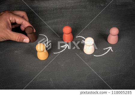 Education Concept. Wooden human figures on a chalkboard background Education Concept. Wooden human figures on a chalkboard background 118005285