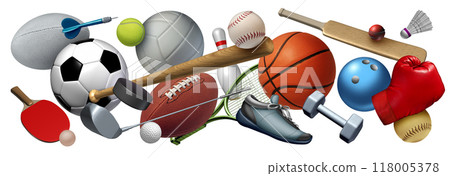 Sports Equipment Flying Background Sports Equipment Flying Background 118005378