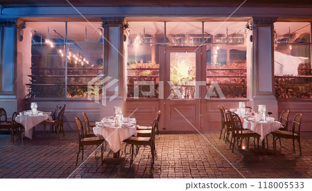 Modern Interior design of the restaurant and chair, small table. AI Generated. 118005533