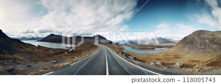 Road to horizon in mountain landscape. Generative AI 118005743
