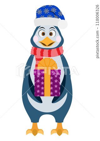 christmas penguin new year holiday symbol flat style vector illustration isolated on white background 118006326