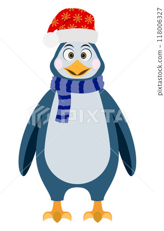 christmas penguin new year holiday symbol flat style vector illustration isolated on white background 118006327