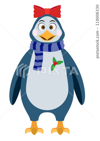 christmas penguin new year holiday symbol flat style vector illustration isolated on white background 118006330