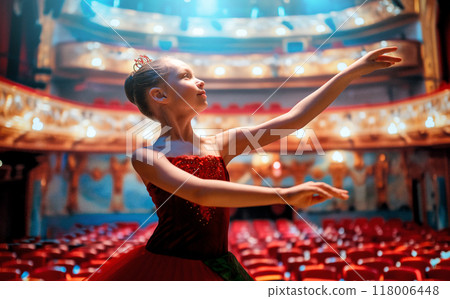 girl in a red tutu dancing on the stage 118006448