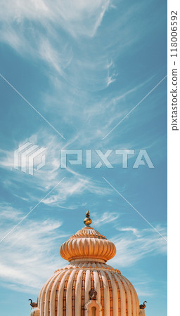 Mapusa, Goa, India. The Shree Ganesh Mandir, Ganeshpuri Temple. Famous Landmark And Popular Destination. Close Up Details Mapusa, Goa, India. The Shree Ganesh Mandir, Ganeshpuri Temple. Famous Landmark And Popular Destination. Close Up Details 118006592