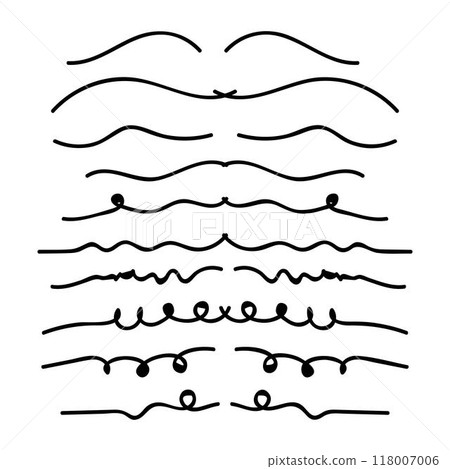 Hand drawn curly divider icon vector illustration design element of swish, swash, swoosh underline swirl squiggle stroke line 118007006