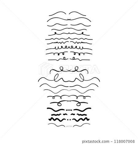 Hand drawn curly divider icon vector illustration design element of swish, swash, swoosh underline swirl squiggle stroke line 118007008