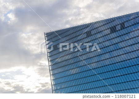modern architectural background, glass and metal facade of contemporary building 118007121
