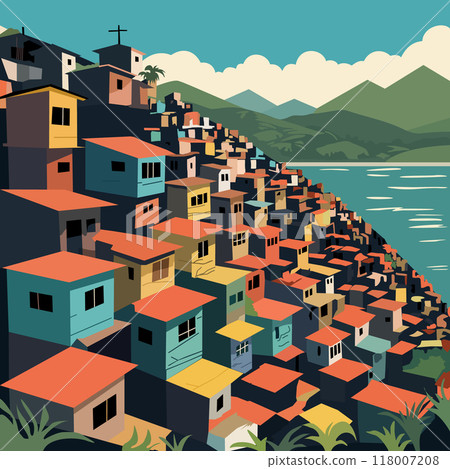 Brazilian favela landscape. Bright vector illustration 118007208