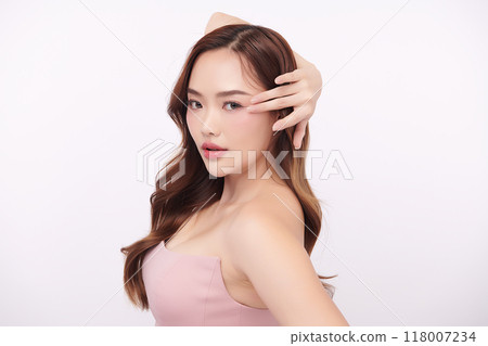 Beautiful young asian woman with clean fresh skin on white background, Face care, Facial treatment, Cosmetology, beauty and spa, Asian women portrait. 118007234