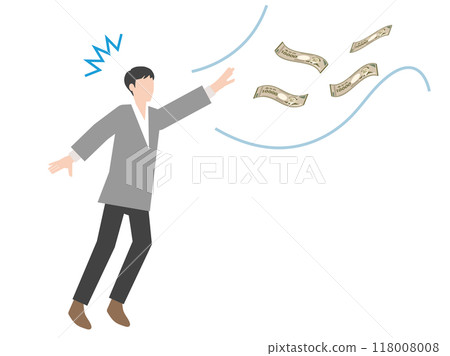 A person chasing money that grows wings and flies away A person chasing money that grows wings and flies away 118008008
