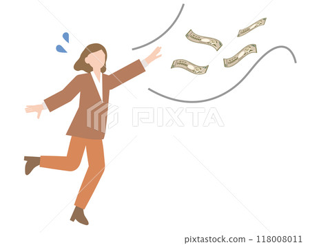 A person chasing money that grows wings and flies away A person chasing money that grows wings and flies away 118008011