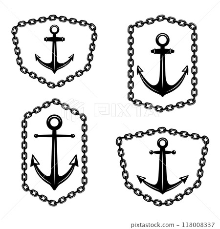 Set of emblem templates with anchor. Design element for logo, label, sign, badge. Vector illustration Set of emblem templates with anchor. Design element for logo, label, sign, badge. Vector illustration 118008337