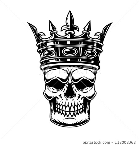 Skull with king crown. Design element for logo, label, sign, emblem. Vector illustration Skull with king crown. Design element for logo, label, sign, emblem. Vector illustration 118008368