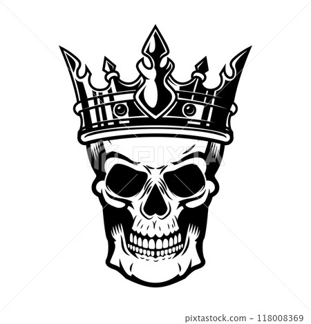 Skull with king crown. Design element for logo, label, sign, emblem. Vector illustration Skull with king crown. Design element for logo, label, sign, emblem. Vector illustration 118008369
