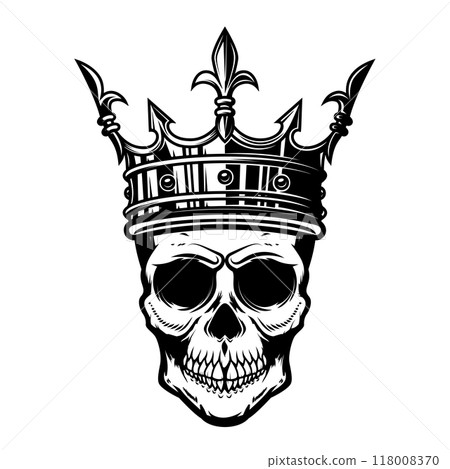 Skull with king crown. Design element for logo, label, sign, emblem. Vector illustration Skull with king crown. Design element for logo, label, sign, emblem. Vector illustration 118008370
