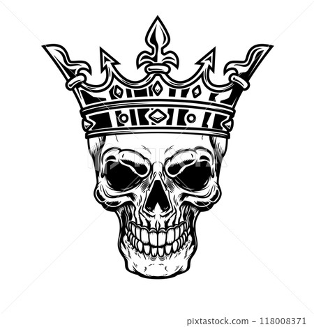 Skull with king crown. Design element for logo, label, sign, emblem. Vector illustration Skull with king crown. Design element for logo, label, sign, emblem. Vector illustration 118008371