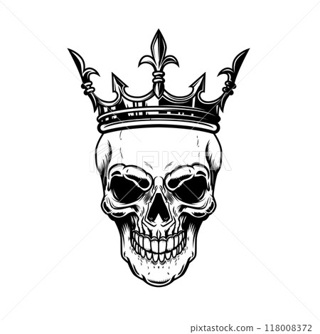 Skull with king crown. Design element for logo, label, sign, emblem. Vector illustration 118008372