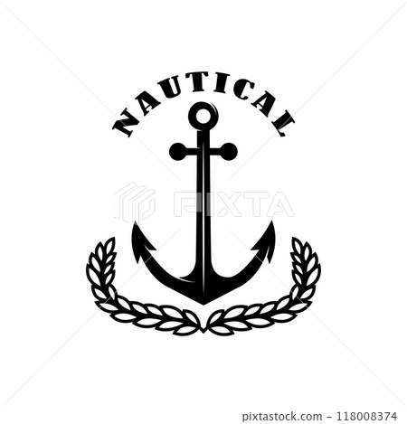 Nautical. Vintage emblem with wreath and anchor. Design element for emblem, sign, badge, logo. Vector illustration Nautical. Vintage emblem with wreath and anchor. Design element for emblem, sign, badge, logo. Vector illustration 118008374