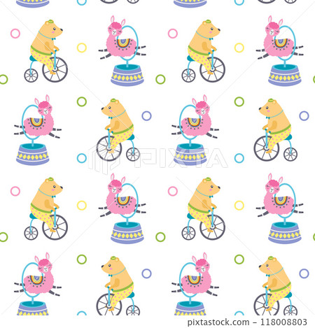 cartoon seamless pattern with bear and llama 118008803