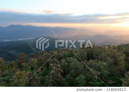 Romantic evening scenery, sunset on Monte Oiz - The Balcony of Biscay - Basque Country, Spain 118008811