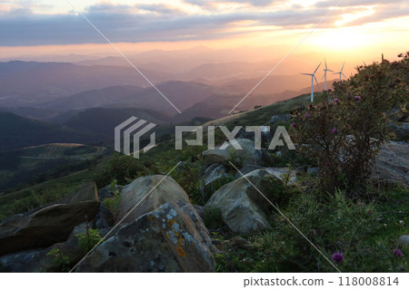 Romantic evening scenery, sunset on Monte Oiz - The Balcony of Biscay - Basque Country, Spain Romantic evening scenery, sunset on Monte Oiz - The Balcony of Biscay - Basque Country, Spain 118008814