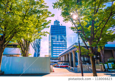 Tokyo cityscape in Japan, overlooking the NHK Broadcasting Center main building in Jinnan, Shibuya Ward, August 1st 118008823