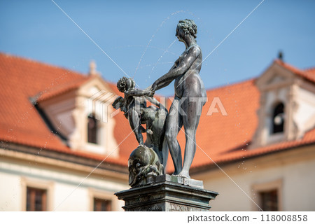 Artistic sculptures in the Waldstein Garden in Mala Strana district, Prague, capital of Czech Republic 118008858
