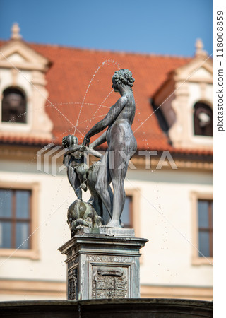Artistic sculptures in the Waldstein Garden in Mala Strana district, Prague, capital of Czech Republic 118008859