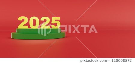 A red background with the number 2025 written in yellow letters, 3d render A red background with the number 2025 written in yellow letters, 3d render 118008872