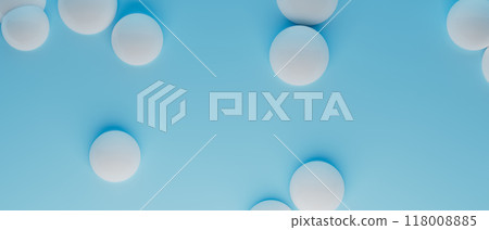A blue background with white pills scattered across it, 3d render A blue background with white pills scattered across it, 3d render 118008885