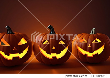 Halloween cute illustrations of pumpkin. Illustration glowing pumpkin on treat or trick fantasy fun party celebration. Created with generative AI tools 118009052