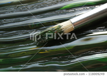 Mixture of acrylic paints. Brush on mixed paint. Mixture of acrylic paints. Brush on mixed paint. 118009249