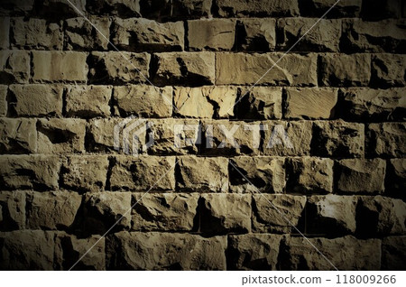 Old rough stone block wall. Black and white image. Old rough stone block wall. Black and white image. 118009266