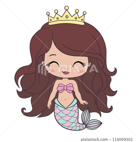 Beautiful little mermaid. Sea theme. Hand drawn vector illustration on a white background. Beautiful little mermaid. Sea theme. Hand drawn vector illustration on a white background. 118009302