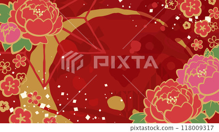 Peony and Japanese pattern background illustration_16:9 Peony and Japanese pattern background illustration_16:9 118009317