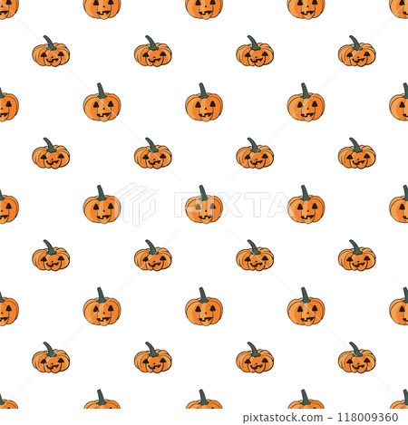 Seamless pattern for Halloween holiday with cute pumpkin. Childish background for fabric, wrapping paper, textile, wallpaper and apparel. 118009360