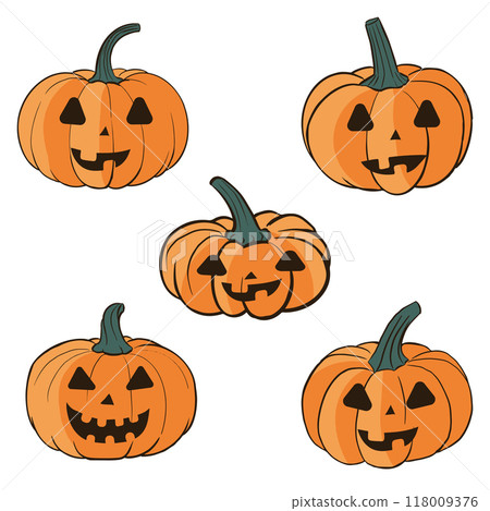 A set of pumpkins for Halloween. A terrifying collection of pumpkins for festive pumpkin lanterns. 118009376
