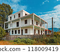 Unfinished residential building at abandoned construction site 118009419