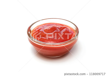 Bowl of ketchup or tomato sauce isolated on white background 118009717
