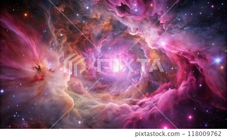 Pink space nebula clouds among star pigs 118009762