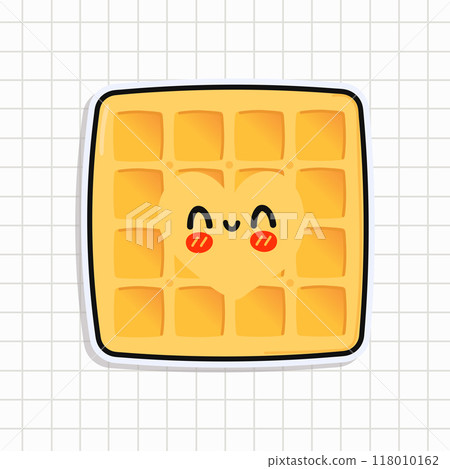 Cute funny Waffles sticker. Vector hand drawn cartoon kawaii character illustration icon. Isolated on background. Waffles card character concept 118010162