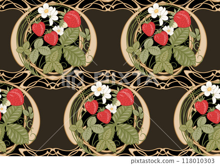 Strawberry. Branch with berries, leaves and flowers Strawberry. Branch with berries, leaves and flowers 118010303