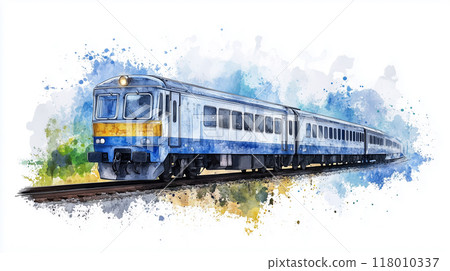 Watercolor illustration of a train 118010337