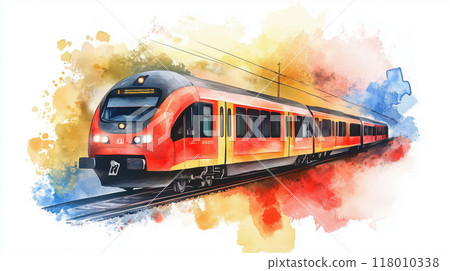 Watercolor illustration of a train 118010338