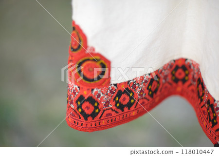 Authentic Traditional Long Dress with Red and Black Embroidery on the Lower Hem Authentic Traditional Long Dress with Red and Black Embroidery on the Lower Hem 118010447