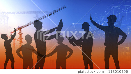 Construction technology banner background. Construction site with cranes, fittings and concrete. 118010596