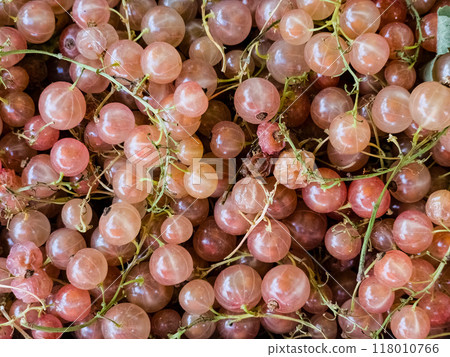 Fresh white currants as a background, top view. White currant texture 118010766